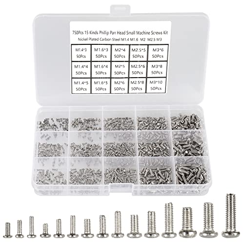 Schroef- en Boutenset Assortimenten | 75 Stuks M1.4/M1.6/M2/M2.5/M3 Phillips Pan Head Kleine Machineschroeven, Mini Schroeven, Micro Kleine Schroeven, Mini Schroeven Assortiment Kit Voor Horloge, Speelgoed, Elektronische Apparatuur Reparatie, Vernikkeld Koolstofstaal Bevestigingsmiddelen Schroef- en Boutenset Assortimenten