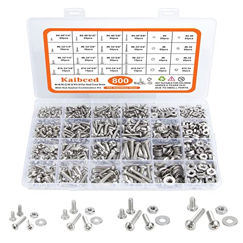 Schroef- en Boutenset Assortimenten | 8-delige schroeven en bouten assortiment kit, 4-4#6-32#8-32#1-24 Phillips pan hoofd gemengde moeren, bouten en vlakke ringen kit, roestvrijstalen moeren en bouten assortiment kit met koffer Bevestigingsmiddelen Schroef- en Boutenset Assortimenten