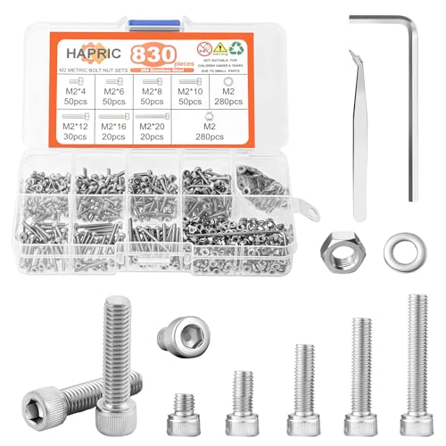 Schroef- en Boutenset Assortimenten | 83 Stuks M2 Schroeven Kit M2 Schroeven Assortiment M2 4Mm/6Mm/8Mm/10Mm/12Mm/16Mm/20Mm Metrische Machine Schroeven Kit, 34 Roestvrijstalen Zeskant Inbus Schroeven Moeren Bouten En Ringen Set Bevestigingsmiddelen Schroef- en Boutenset Assortimenten