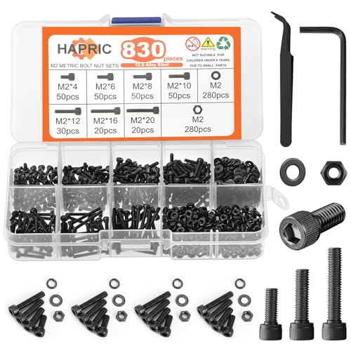 Schroef- en Boutenset Assortimenten | 83 Stuks M2 Schroeven Kit M2 Schroeven Assortiment M24Mm/6Mm/8Mm/1Mm/12Mm/16Mm/2Mm Machine Schroeven Kit, 12.9 Legering Staal Zwart Zink Geplateerde Zeskant Inbus Schroeven Moeren Bouten En Ringen Set Bevestigingsmiddelen Schroef- en Boutenset Assortimenten