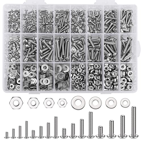 Schroef- en Boutenset Assortimenten | 900 Stuks Moeren En Bouten Assortiment Kit Voor Thuisprojecten – Roestvrijstalen Machine Schroef Assortiment Kit SAE Assortiment Schroeven Set Phillips Pan Hoofd Schroeven Onderleggers Moeren Met Koffer (#4-40 #6-32 #8-32 #10-24) Bevestigingsmiddelen Schroef- en Boutenset Assortimenten