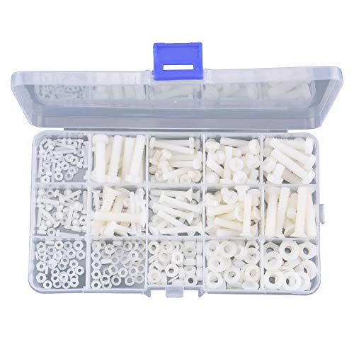 Schroef- en Boutenset Assortimenten | M2 M2.5 M3 M4 M5 M6 Nylon Schroeven Moeren Ringen Assortiment Kit met Schroefopbergdoos (42 Stuks) Bevestigingsmiddelen Schroef- en Boutenset Assortimenten