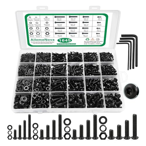 Schroef- en Boutenset Assortimenten | Metric Schroefassortiment Kit, 1645 Stuks Metrisch Boutassortiment M2 M3 M4 M5 Machineschroeven met Slot- en Platte Ringen, Kwaliteit 1.9 Legeringsstaal Zeskantige Inbusbouten, Moeren en Bouten met Koffer Bevestigingsmiddelen Schroef- en Boutenset Assortimenten