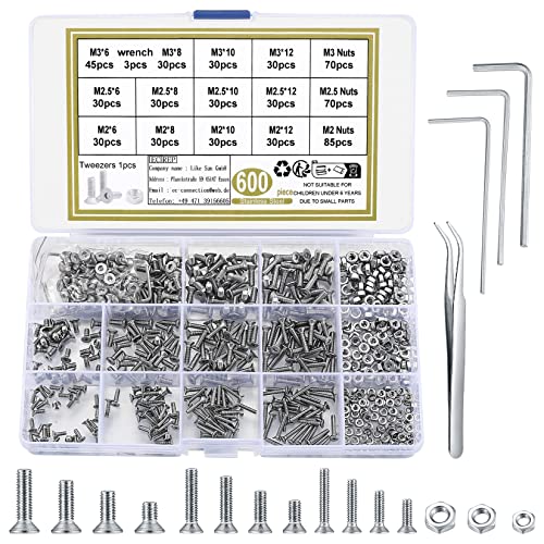 Schroef- en Boutenset Assortimenten | Platte kop zeskantbouten, roestvrijstalen platte verzonken zeskantkop schroeven met moeren assortimentskit, Allen zeskant aandrijfschroeven, M2/M2,5/M3, 1/4″ 5/16″ 3/8″ 1/2″ Bevestigingsmiddelen Schroef- en Boutenset Assortimenten