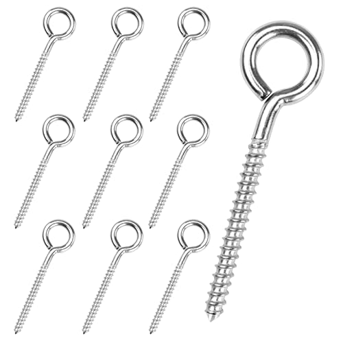 Schroeven | 10Pack 3,3 Inch M6 Schroef Ooghaken RVS Zware Schroef Voor Hout Bevestigen Kabels Draad Terminal Ring Ooglet Stand Zelftappende Oogbout Binnen Buiten Cr18 Bevestigingsmiddelen Schroeven