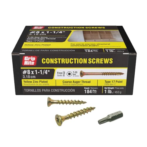 Schroeven | 114Gcs1 #8 X 1-1/4″ Ster Drive Gouden Constructie Houtschroef, 1Lb Doos Bevestigingsmiddelen Schroeven