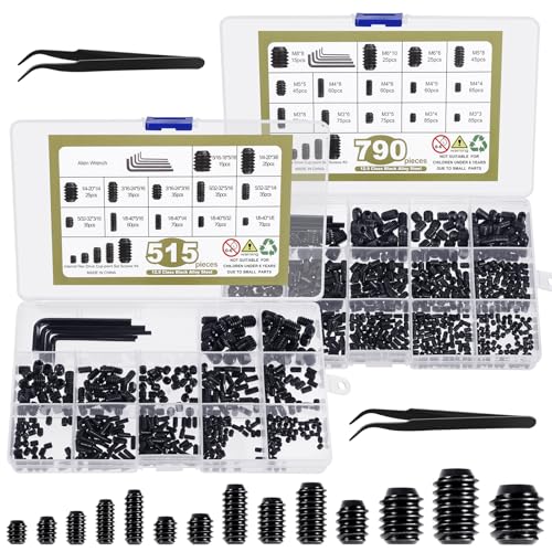 Schroeven | 1317 Stuks 26 Maat Metric + SAE Set Schroef Assortiment Kit Hoofd Socket Hex Metric Set Schroeven Assortiment Kit Zwart Zink Geplateerd 12.9 Legering Staal Cup-Punt Schroeven (M3-M8, 1/8″-40 tot 5/16″-18) Bevestigingsmiddelen Schroeven