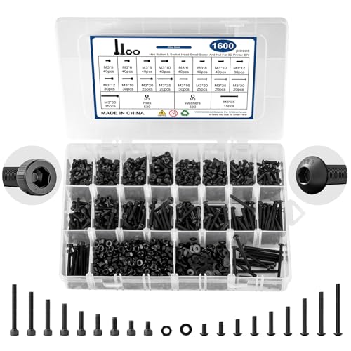 Schroeven | 1600 Stuks M3 Schroefset, M3 Knopkop Schroeven en M3 Zeskantkop Schroeven, Metrische Machine Schroeven Assortiment 12.9 Kwaliteit Legering Staal Zwart Zink Geplateerde M3 Schroeven, Bouten en Moeren Set Bevestigingsmiddelen Schroeven