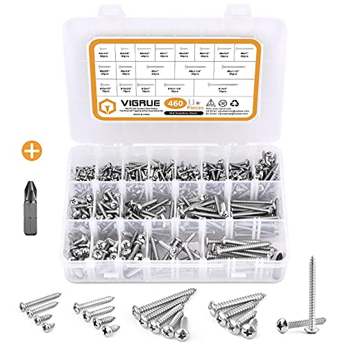 Schroeven | 460 Stuks Pan Head Philips Houtschroeven, 4, #6, #8, #10, #12, 304 RVS Zelftappende Schroef Assortiment Kit Bevestigingsmiddelen Schroeven