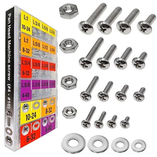 Schroeven | 725Pcs Phillips Pan Head Sae #4#6#8#10, Machine Schroeven Assortiment Kit Assorted Schroeven 304 RVS En Moeren Set Platte Ringen Moeren Gereedschap Met Snap Lock Case Bevestigingsmiddelen Schroeven