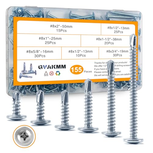 Schroeven | Blikmetaalschroeven Assortiment Kit, #8 Zelftappende Schroeven Set Voor Metaal, 155 Stuks, 6 Maten (2”, 1-1/2”, 1”, 3/4”, 5/8”, 1/2”) Aangepaste Trusskop Zinkgeplateerde Zelfborende Tek, Voor Hout, Metaal, Kunststof Bevestigingsmiddelen Schroeven