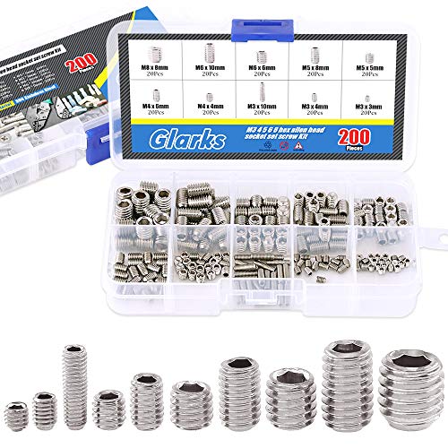 Schroeven | Glarks 2-delige M3 4 5 6 8 Hex Allen Head Steekbout Set Schroef Assortiment Kit (34 RVS) Bevestigingsmiddelen Schroeven