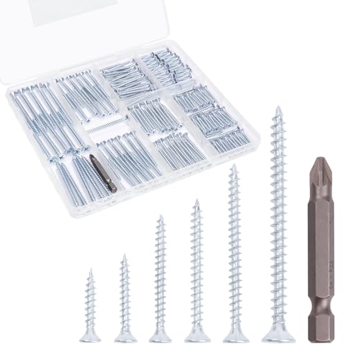 Schroeven | Houtschroeven Assortiment Kit, Platte Kop Schroeven Set Voor Hout Gipsplaat, 190 Stuks Posidriv Platen Schroeven, 6 Maten Assortiment Schroeven (3/4", 1", 1-1/4", 1-1/2", 2", 2-1/2"), Inclusief Organizer Doos Bevestigingsmiddelen Schroeven