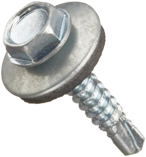 Schroeven | Kleine Onderdelen Stalen Zelfborende Schroef, Verzinkte Afwerking, Zeskantige Wasbakkop, Externe Zeskant Aandrijving, Afsluiting, Inclusief Ring, 1-1/2″ Lengte, #1-16 Draad (Verpakking van 1) Bevestigingsmiddelen Schroeven