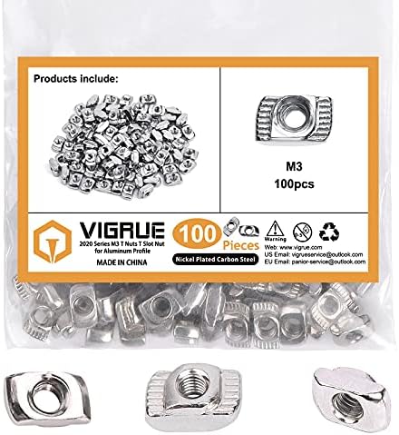T-Nuten | 100 Stuks M3 T-Sleufmoer 2020 Serie T-Moeren, T-Sleufmoer Hamerkop Bevestigingsmoer Vernikkeld Koolstofstaal Voor Aluminium Profiel (M3) Bevestigingsmiddelen T-Nuten