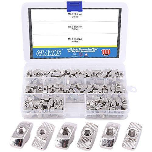 T-Nuten | Glarks 1-Piece 44 Series Europese T-Nut Assortiment Kit, M3 M4 M5 Hamerslot Inval T-Slot Moeren Voor 4 Serie Aluminium Profiel – Vernikkeld Koolstofstaal Bevestigingsmiddelen T-Nuten