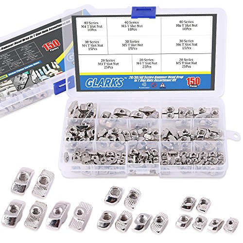 T-Nuten | Glarks 15-delige Europese M3 M4 M5 M6 Hammer Head Drop In T Nut Slot Assortiment Kit voor 2/3/4 Serie Aluminium Profiel – Vernikkeld Koolstofstaal Bevestigingsmiddelen T-Nuten