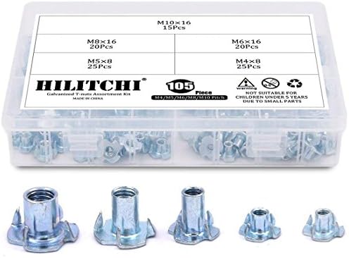 T-Nuten | Hilitchi 15-delige M4 5 6 8 1 Verzinkt Stalen T-moeren Vierklauwmoeren Assortiment Kit voor Hout, Klimhouders, Meubels en Kasten Bevestigingsmiddelen T-Nuten