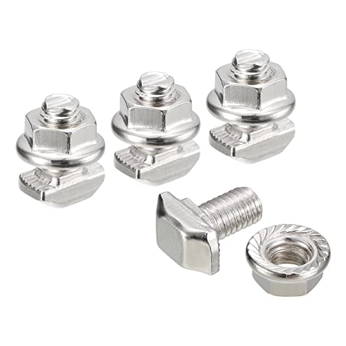 T-Nuten | M5X10Mm T-Slot Drop-In Bout en M5 Zeskantige Flensmoer Set, 10 Sets Hamerkop T-Bout T-Vormige Stud Glijdende Schroef voor 20 Serie Aluminium Profiel Bevestigingsmiddelen T-Nuten