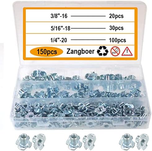 T-Nuten | T Moeren 1/4″-2,5/16″-18, 3/8″-16 (15 Pack), 4-Poot Tee Moeren Voor Houten Meubels, Klimholds, Kasten (T-Moeren Kit) Bevestigingsmiddelen T-Nuten