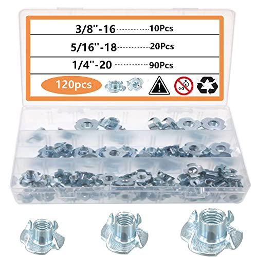 T-Nuten | T-Nuts (12-pack), Tee Nut 1/4″-2, 5/16″-18, 3/8″-16, Geprongde Tee Nut, T Nut 4-prong Tee Blinde Moeren voor Hout, Klimholds, Meubels (Totaal 12-pack) Bevestigingsmiddelen T-Nuten