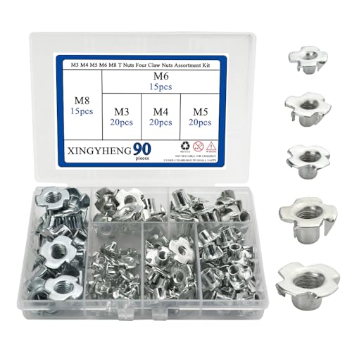 T-Nuten | Xingyheng 9Pcs M3 M4 M5 M6 M8 T-moeren Vierklauwmoeren Assortiment Kit Zinkgeplateerd Koolstofstaal Voor Houtbewerking Meubelbouw Bevestigingsmiddelen Klimhouders Bevestigingsmiddelen T-Nuten