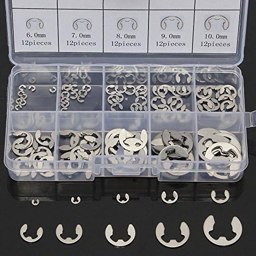 Veringringen | 120 Stuks Zilver 304 RVS E-Clip Vorm Externe Bevestigingsring Assortiment Set Kit Snap Ring Winkel Assortiment 10 Verschillende Maten 1,5Mm-10Mm Elk 12 Stuks Bevestigingsmiddelen Veringringen