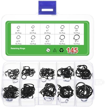 Veringringen | 145 Stuks Externe Bevestigingsringen, 10 Maten (M5, M6, M7, M8, M9, M10, M11, M12, M13, M14) 65Mn Koolstofstaal Circlip Snapringen Assortiment Kits Voor Ventielen Elektrische Apparaten Bevestigingsmiddelen Veringringen