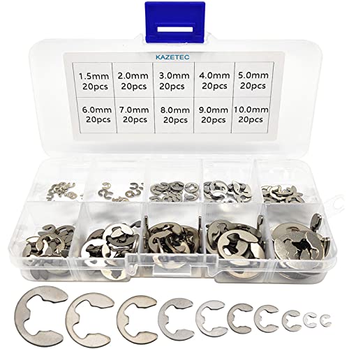 Veringringen | 200 Stuks 304 RVS Opening Snap Ring, E-Clip Externe Bevestigingsring Assortiment Kit Bevestigingsmiddelen Veringringen