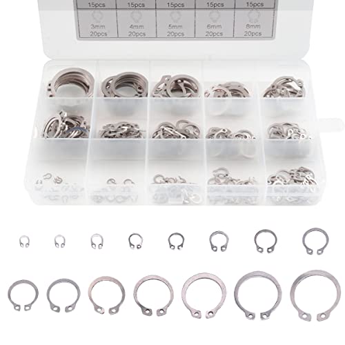 Veringringen | 225 Stuks Metrische 304 RVS Externe Snapring, 15 Maten Retainer Circlip Ring Assortiment Kit (8Mm-25Mm) Bevestigingsmiddelen Veringringen