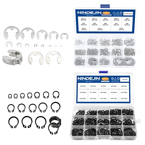 Veringringen | 290 stuks E-Clip Bevestigingsringen Assortiment Kit (13 maten, 304 roestvrij staal) + 480 stuks C-Clip Snap Ringen Assortiment Set (15 maten, koolstofstaal) Bevestigingsmiddelen Veringringen