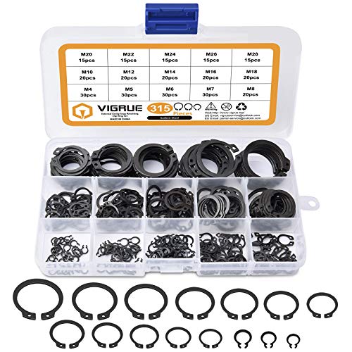 Veringringen | 315 Stuks Snap Ring Shop Assortiment Legering Staal Externe Circlip Snap Bevestigingsringen Set, 15 Maten Bevestigingsmiddelen Veringringen