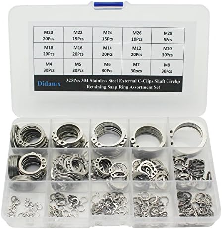 Veringringen | 325 Stuks 34 RVS Externe C-Clips As Circlip Retaining Snap Ring Assortiment Set Bevestigingsmiddelen Veringringen