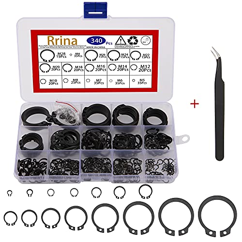 Veringringen | 34-delige Snap Ring Shop Assortiment Legering Staal Externe Circlip Snap Behoud Clip Ringen Set, Maat: 4 mm tot 28 mm Bevestigingsmiddelen Veringringen