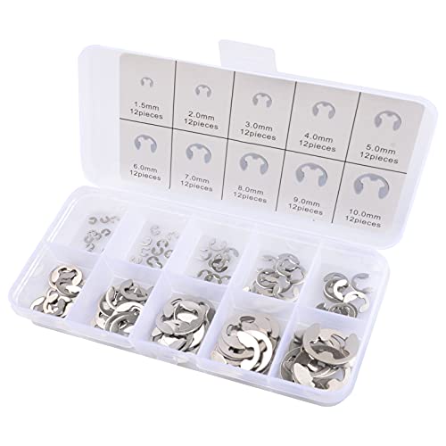 Veringringen | 34 RVS E-Clip Assortiment Kit – E-Clip Externe Bevestigingsring Assortiment Set (M1.5-M1, 12 Stuks) Bevestigingsmiddelen Veringringen