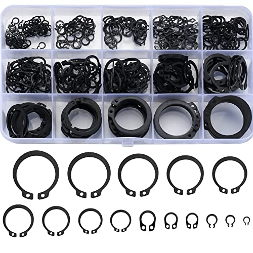 Veringringen | 35 Stuks Bevestigingsringen, Snapringen Assortiment Kit, Circlips Snap Externe Bevestigingsringen, C Clips, Externe Circlip Snap Externe Bevestigings C-Clip Ringen Set, 15 Maten Bevestigingsmiddelen Veringringen