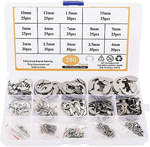 Veringringen | 38 stuks 34 roestvrijstalen E-clip ringwasmachine assortiment kit, circlip externe borgring voor asbevestiging, 14 maten zilver Bevestigingsmiddelen Veringringen