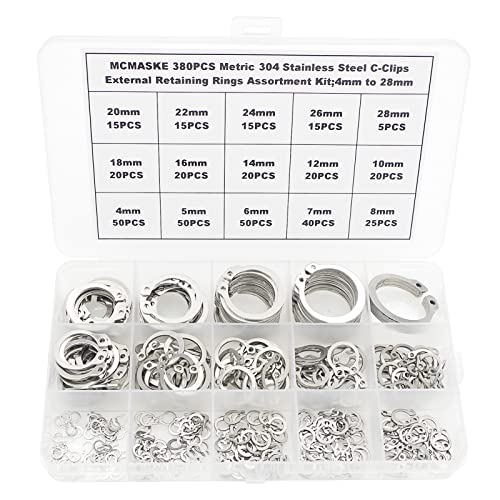 Veringringen | 38 Stuks Metrisch 4Mm-28Mm 34 RVS C-Clips Externe Bevestigingsringen Assortiment Kit Bevestigingsmiddelen Veringringen