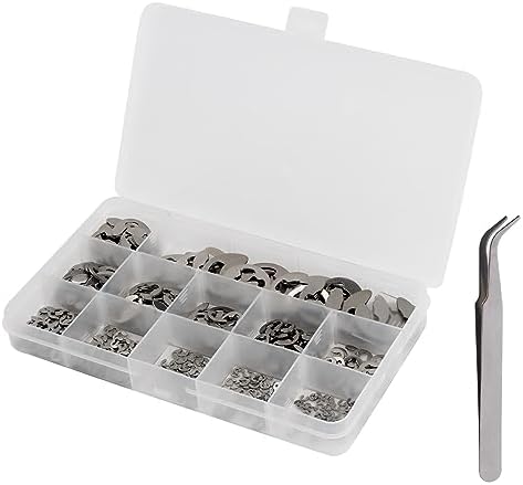 Veringringen | 4 Stuks RVS E-Clip Assortiment Set Met Pincet, Externe Bevestigingsringen, E-Ring Circlip Kit, Inclusief Maten Van (1,5Mm-15Mm) Voor Lagers, Tandwielen, Katrollen, Assen (Zilver) Bevestigingsmiddelen Veringringen