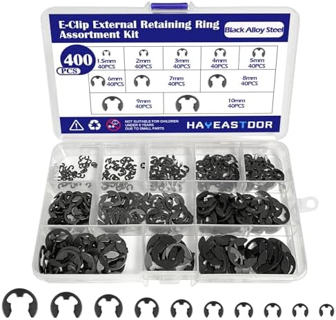 Veringringen | 400 stuks 10 maten E-clips assortimentskit zwarte legering staal E-clip circlip externe borgring wasmachine inclusief maten 1,5 mm – 10 mm HE002 Bevestigingsmiddelen Veringringen