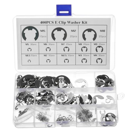 Veringringen | 400 Stuks E-Clips Bevestigingsring Externe Snapringen E-Clip Circlip Wasmachine Kit M4-M15 Retainer Ringen Assortiment Set Bevestigingsmiddelen Veringringen