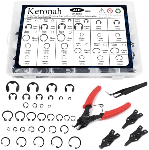 Veringringen | 41 Stuks 34 Maten E-Clips Assortiment Set (1,5Mm-1Mm) En Legering Stalen Externe Bevestigingsringen (M4-M26) Interne Circlip Snap Bevestigingsring (M8-M3) Met 4 In 1 Snap Ring Tang En Pincet Bevestigingsmiddelen Veringringen