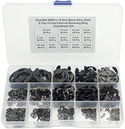 Veringringen | 6 Stuks 14-Size Zwarte Legering Staal E-Clip Circlip Externe Bevestigingsring Assortiment Set, 1,5 Mm 2 Mm 2,5 Mm 3 Mm 3,5 Mm 4 Mm 5 Mm 6 Mm 7 Mm 8 Mm 9 Mm 1 Mm 12 Mm 15 Mm Bevestigingsmiddelen Veringringen