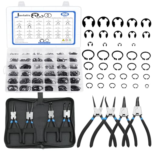 Veringringen | 85 Stuks C-Clip Externe Bevestigingsringen Snap Ringen Assortiment Kit Circlip Legeringstaal (M4-M28) + E-Clip Bevestigingsringen Assortiment Set (1,5Mm-15Mm) + 4-Delige 7-Inch Snap Ring Tang Set Bevestigingsmiddelen Veringringen