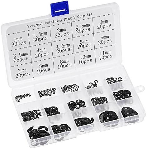 Veringringen | E-Clip Circlip – 300 Stuks 15-Maten Externe Bevestigingsas Snap Ring Wasmachine Carbon Staal Assortiment Set – Maat: 1Mm Tot 11Mm Bevestigingsmiddelen Veringringen