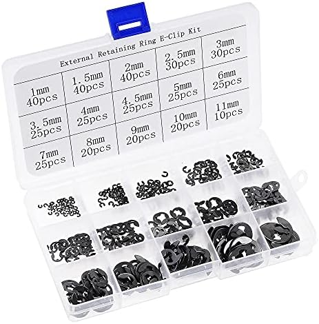 Veringringen | E-Clip Circlip – 400 Stuks 15-Maten Externe Bevestigingsring Carbon Staal Assortiment Kit Zwart – Maat: 1Mm Tot 11Mm Bevestigingsmiddelen Veringringen