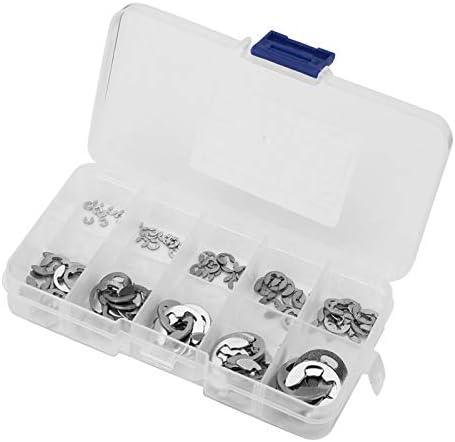 Veringringen | E-Clip Externe Bevestigingsring Assortiment Kit 120 Stuks 10 Maten E-Clip Circlip Ring 304 RVS Opening Snap Ring Circlip Set Met Doos Bevestigingsmiddelen Veringringen