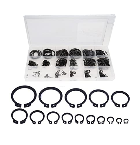 Veringringen | Externe Bevestigingsringen Snap Rings Assortiment Kit 304 RVS Externe Circlip Snap Externe Bevestigings C-Clips Ringen Set (Zwarte Circlip) Bevestigingsmiddelen Veringringen