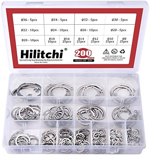 Veringringen | Hilitchi 2-Pcs [15-Size] Interne Circlip Snap Bevestigingsring Assortiment Set – 34 Roestvrijstalen Bevestigingsmiddelen Veringringen