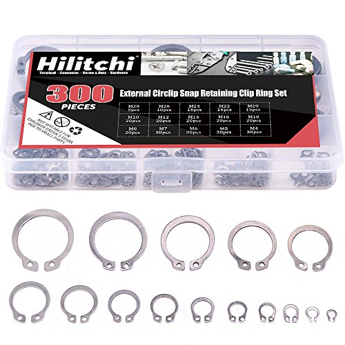 Veringringen | Hilitchi 3-delige [15-maten] Externe Circlip Snap Bevestigingsring Assortiment Set – 34 Roestvrijstalen Bevestigingsmiddelen Veringringen